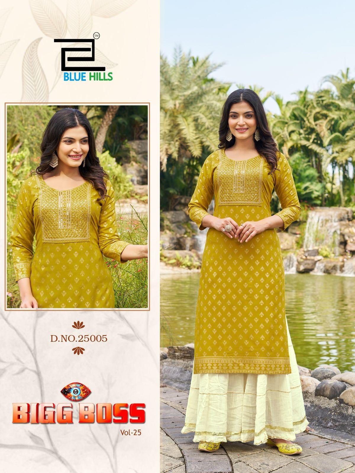  Hills Big Boss by Blue  Vol 25 Rayon Foil Printed Kurti Collection